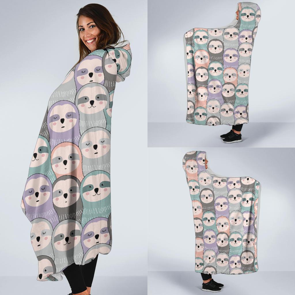 Colorful Sloth Pattern Print Hooded Blanket-grizzshop