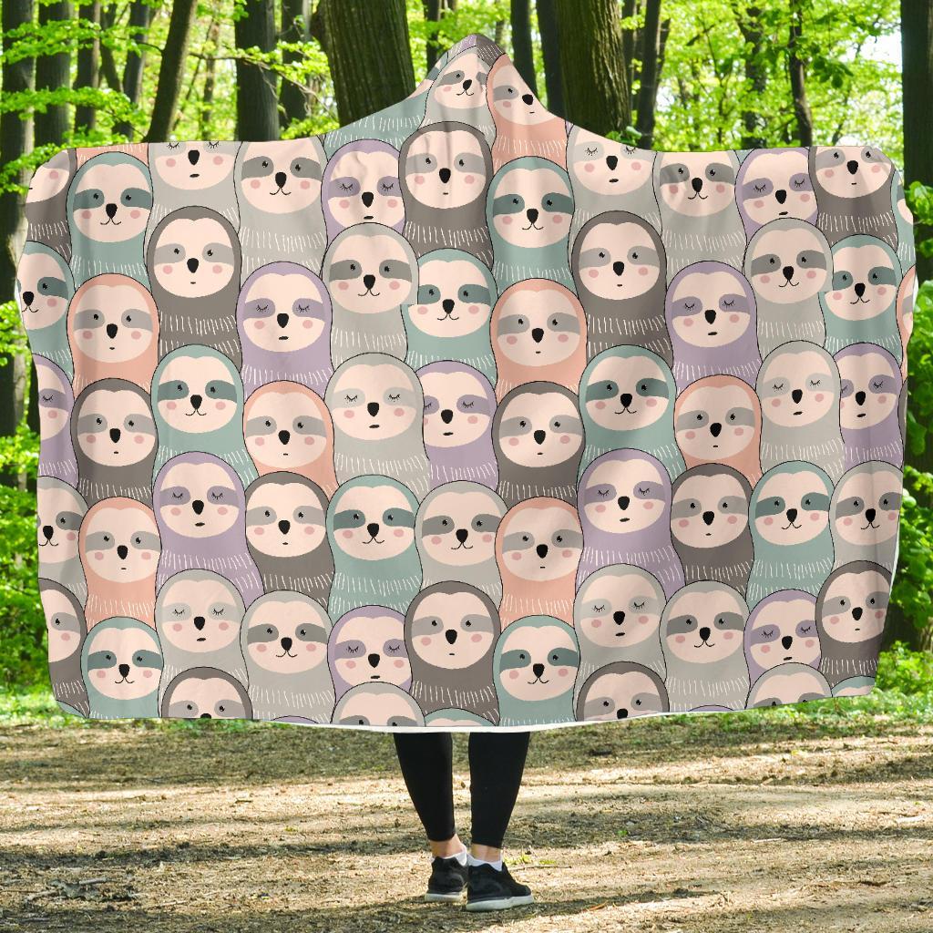 Colorful Sloth Pattern Print Hooded Blanket-grizzshop