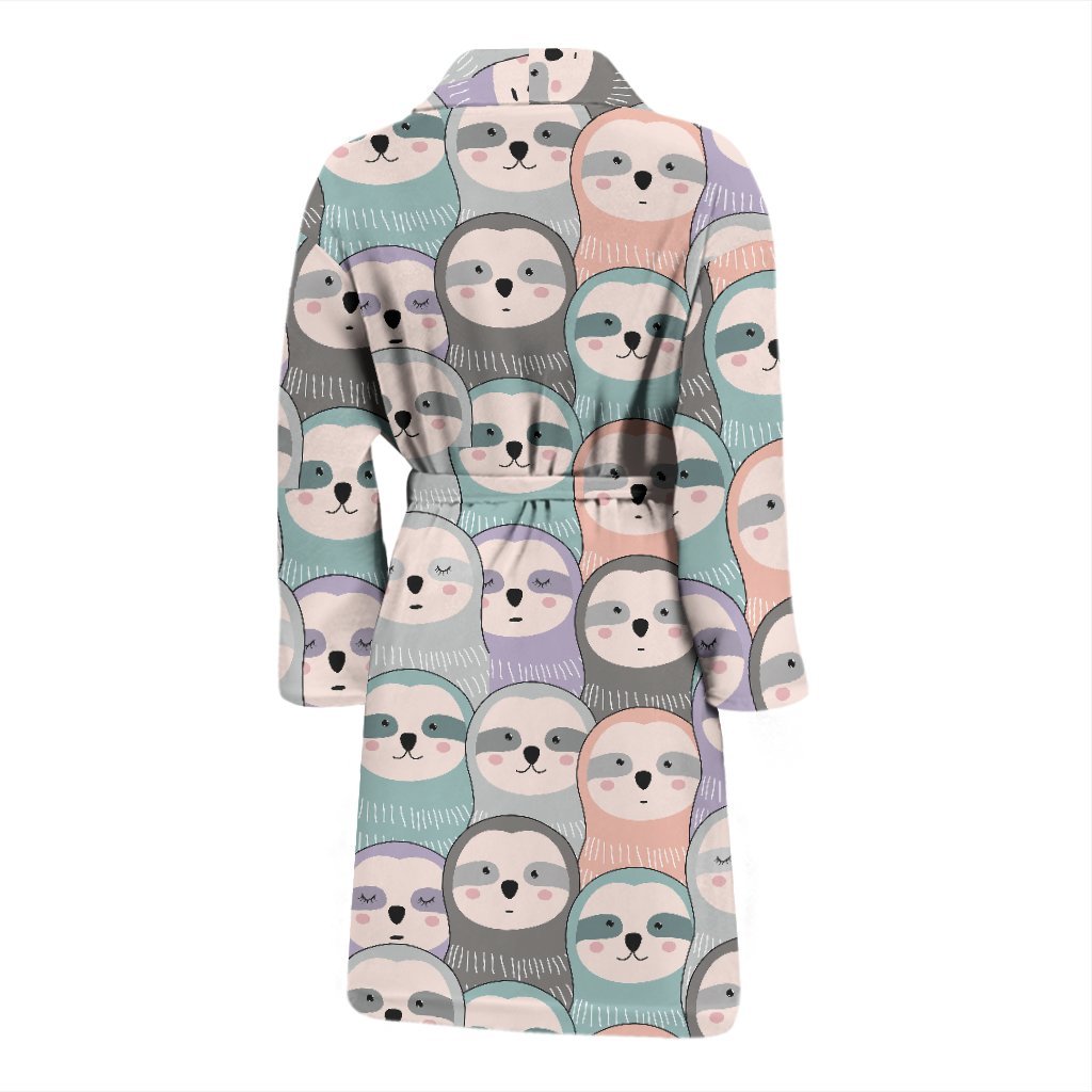 Colorful Sloth Pattern Print Men Long Robe-grizzshop