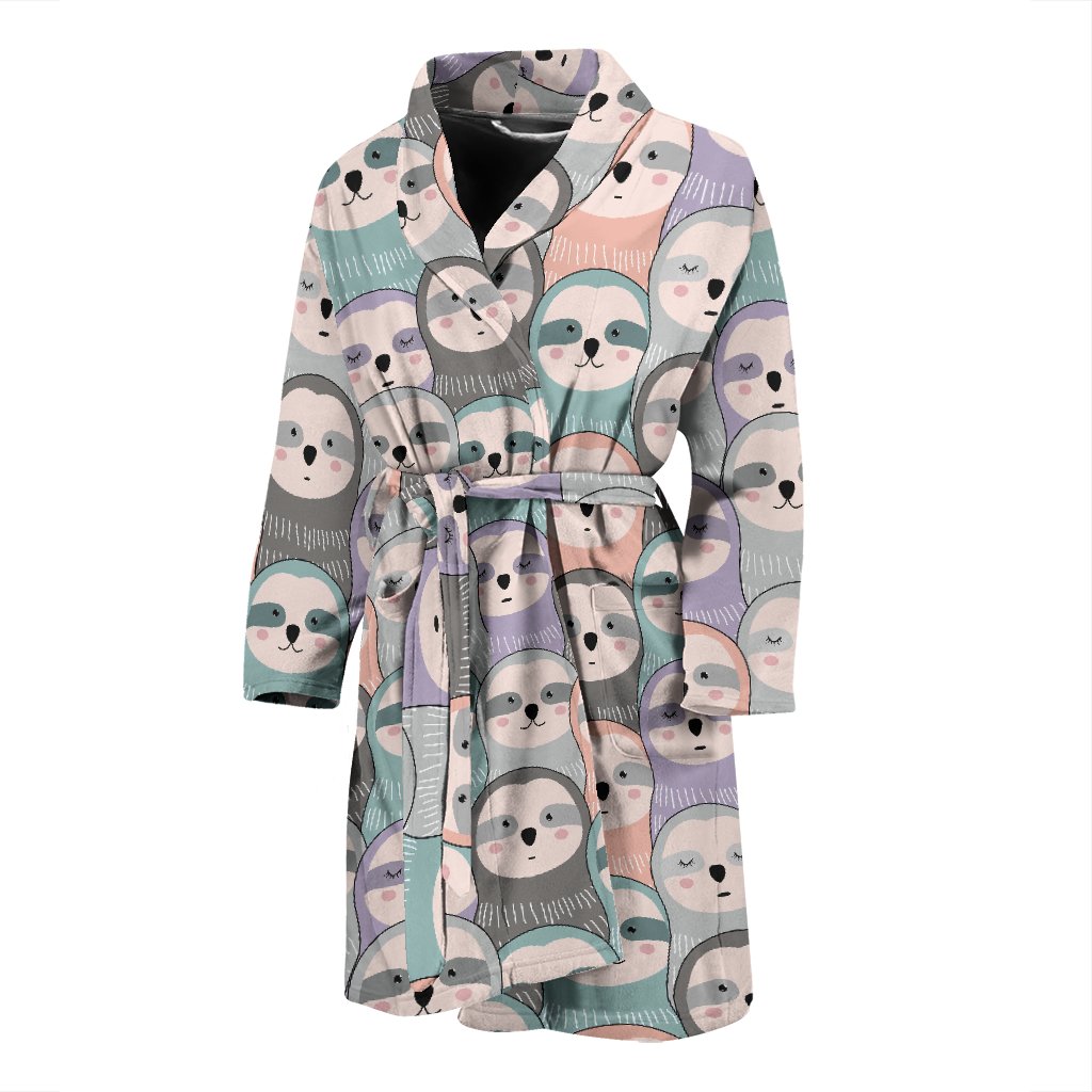 Colorful Sloth Pattern Print Men Long Robe-grizzshop