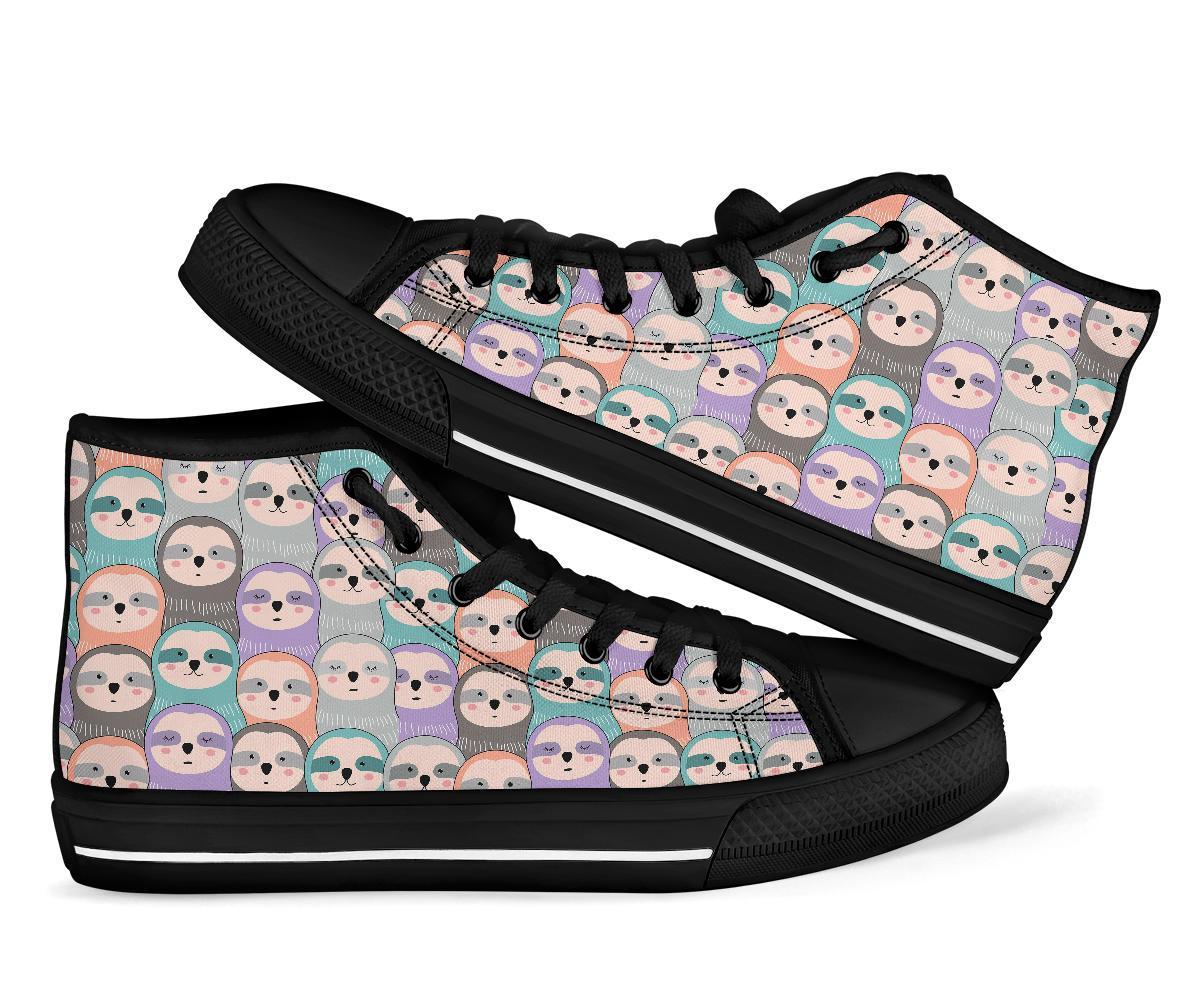 Colorful Sloth Pattern Print Men Women's High Top Shoes-grizzshop