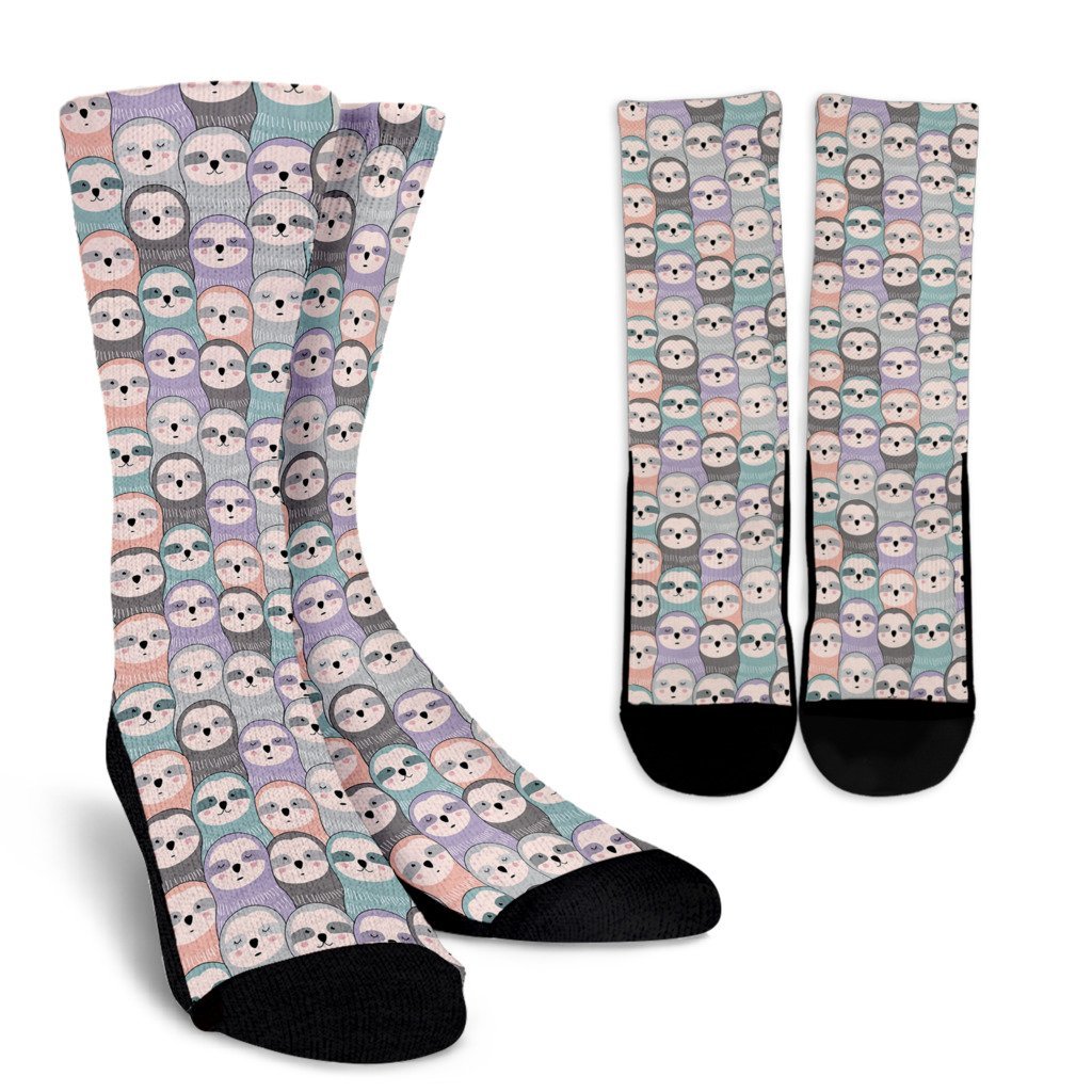 Colorful Sloth Pattern Print Unisex Crew Socks-grizzshop