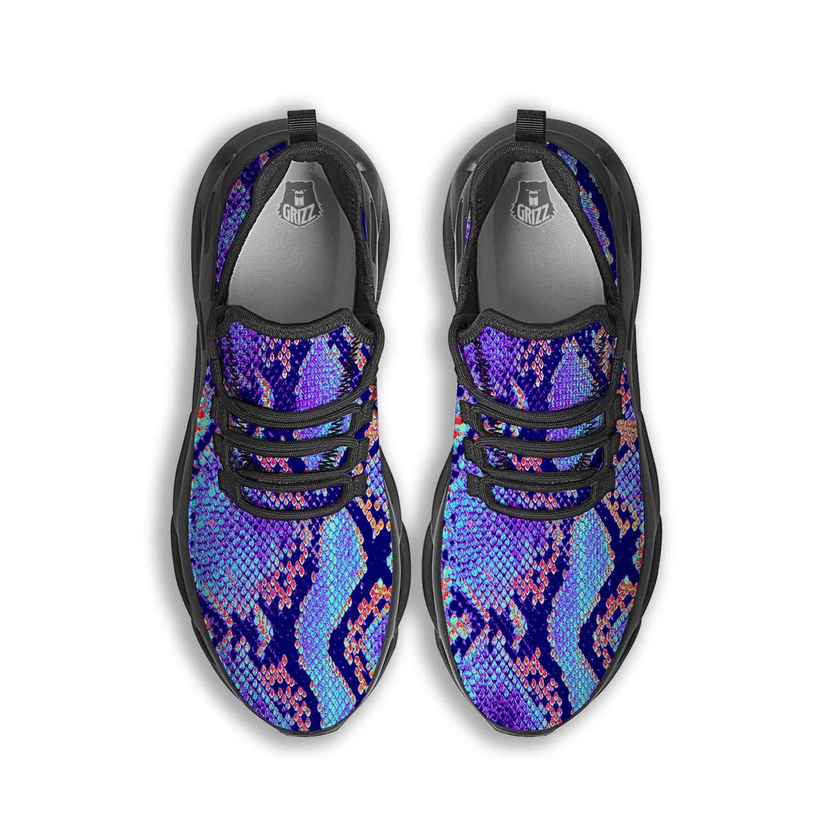 Colorful Snakeskin Print Black Running Shoes-grizzshop