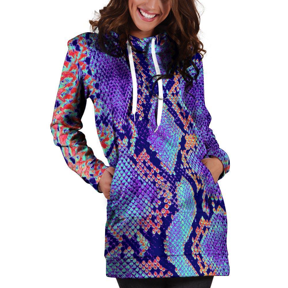 Colorful Snakeskin Print Hoodie Dress-grizzshop