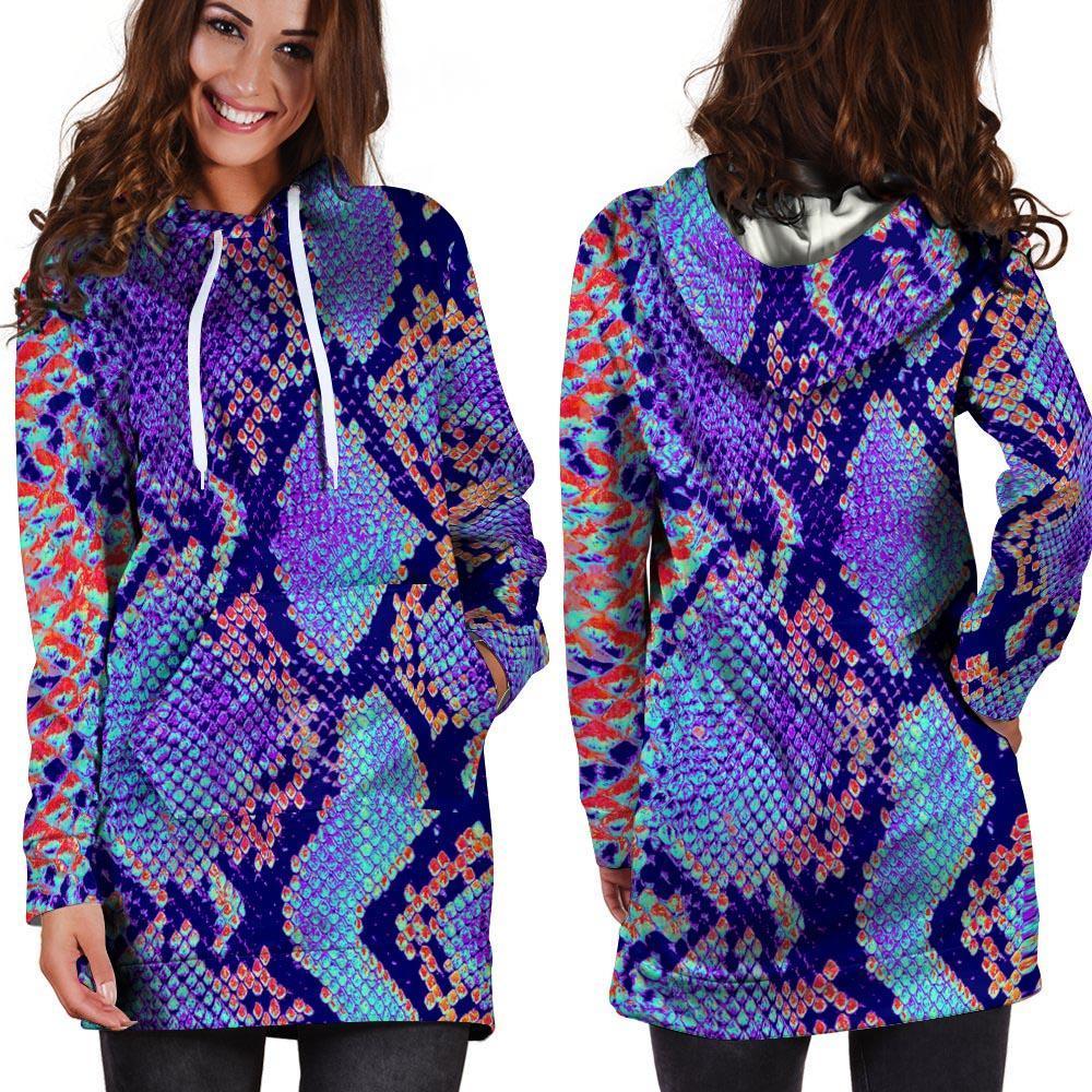 Colorful Snakeskin Print Hoodie Dress-grizzshop