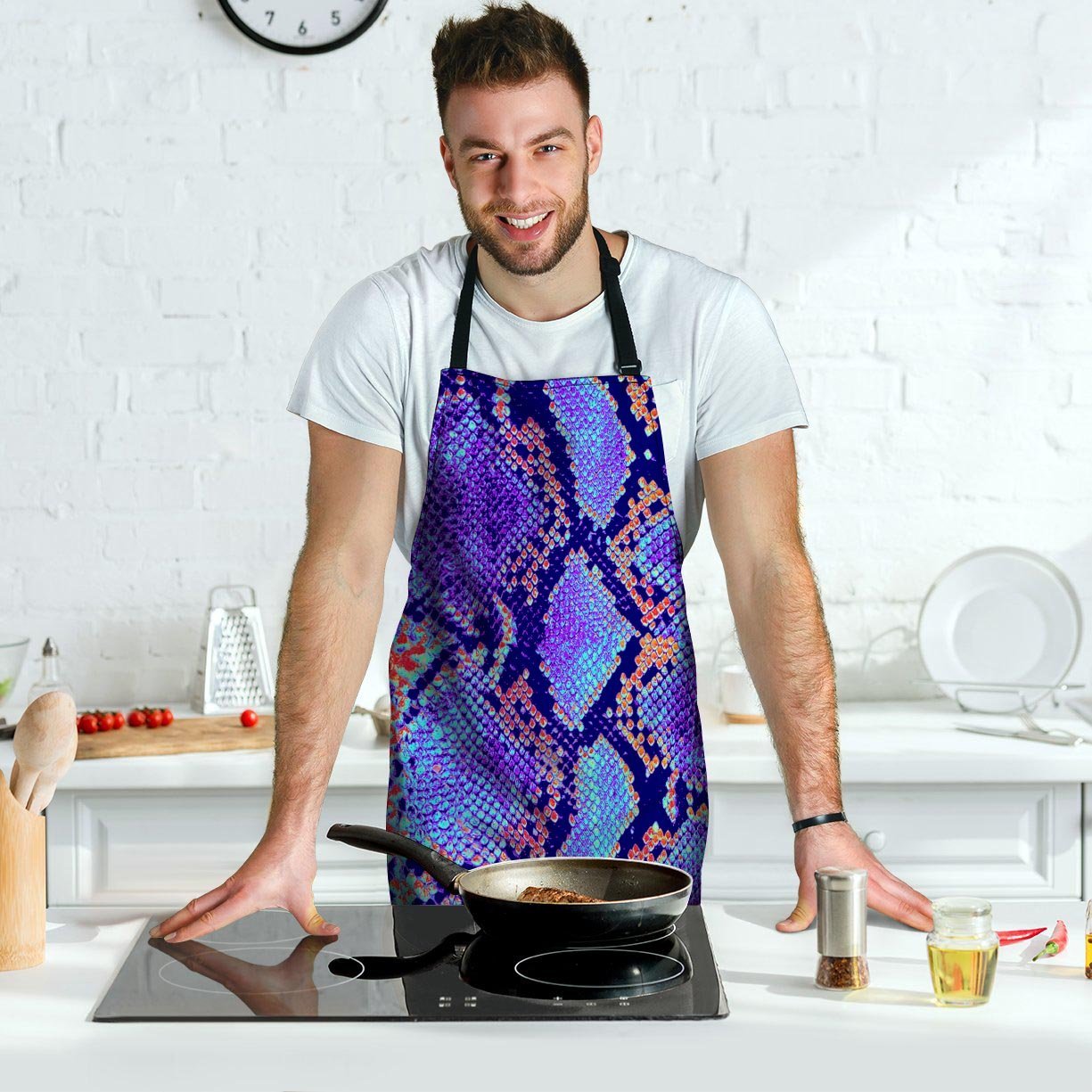 Colorful Snakeskin Print Men's Apron-grizzshop