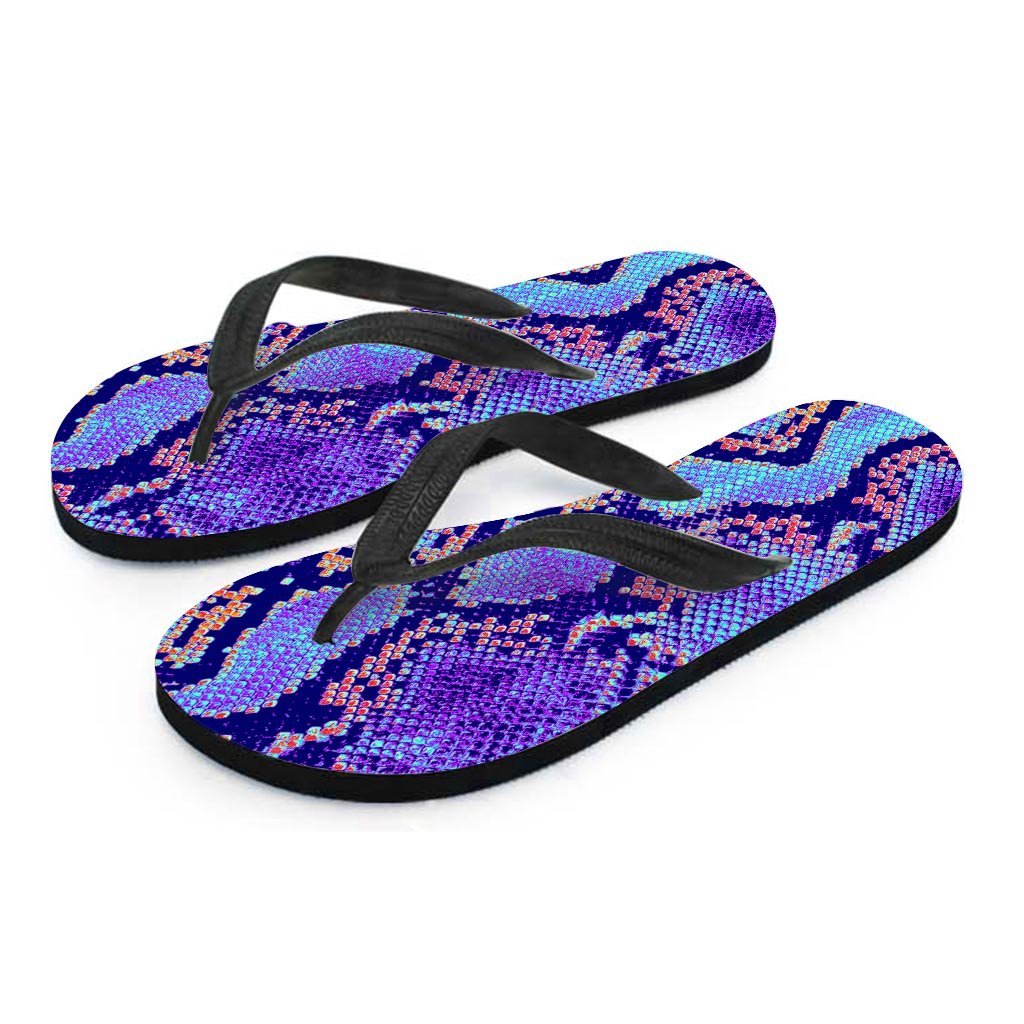 Colorful Snakeskin Print Men's Flip Flops-grizzshop