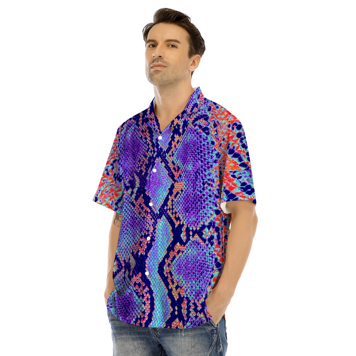 Colorful Snakeskin Print Men’s Hawaiian Shirt-grizzshop