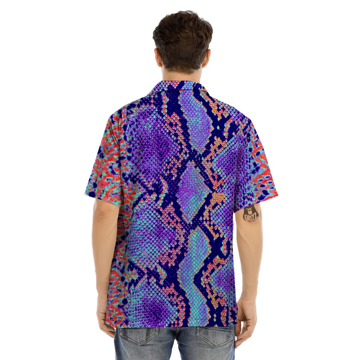 Colorful Snakeskin Print Men’s Hawaiian Shirt-grizzshop
