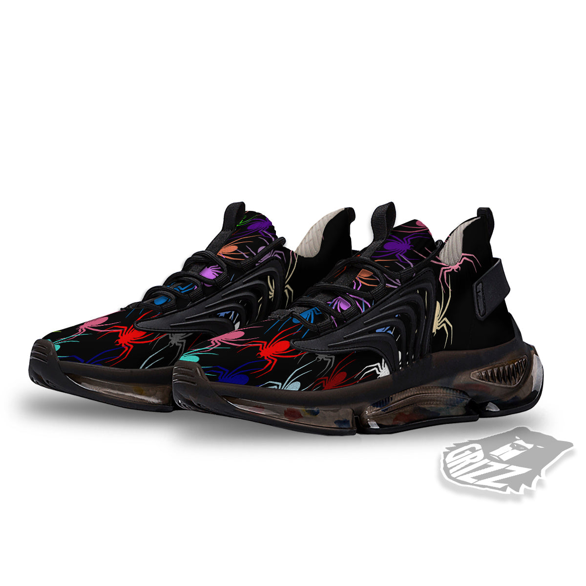 Colorful Spider And Spiral Web Print Black Gym Shoes-grizzshop