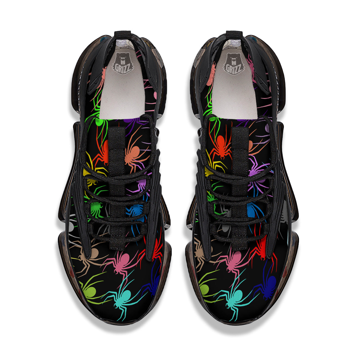 Colorful Spider And Spiral Web Print Black Gym Shoes-grizzshop