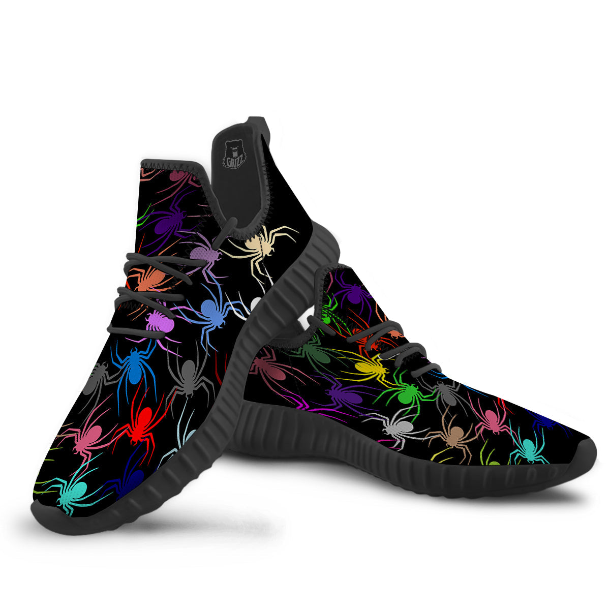 Colorful Spider And Spiral Web Print Black Walking Shoes-grizzshop