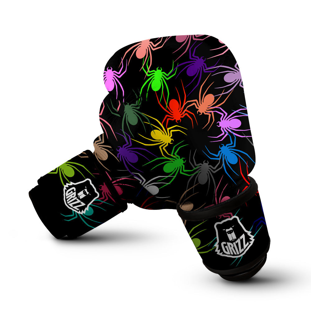 Colorful Spider And Spiral Web Print Boxing Gloves-grizzshop