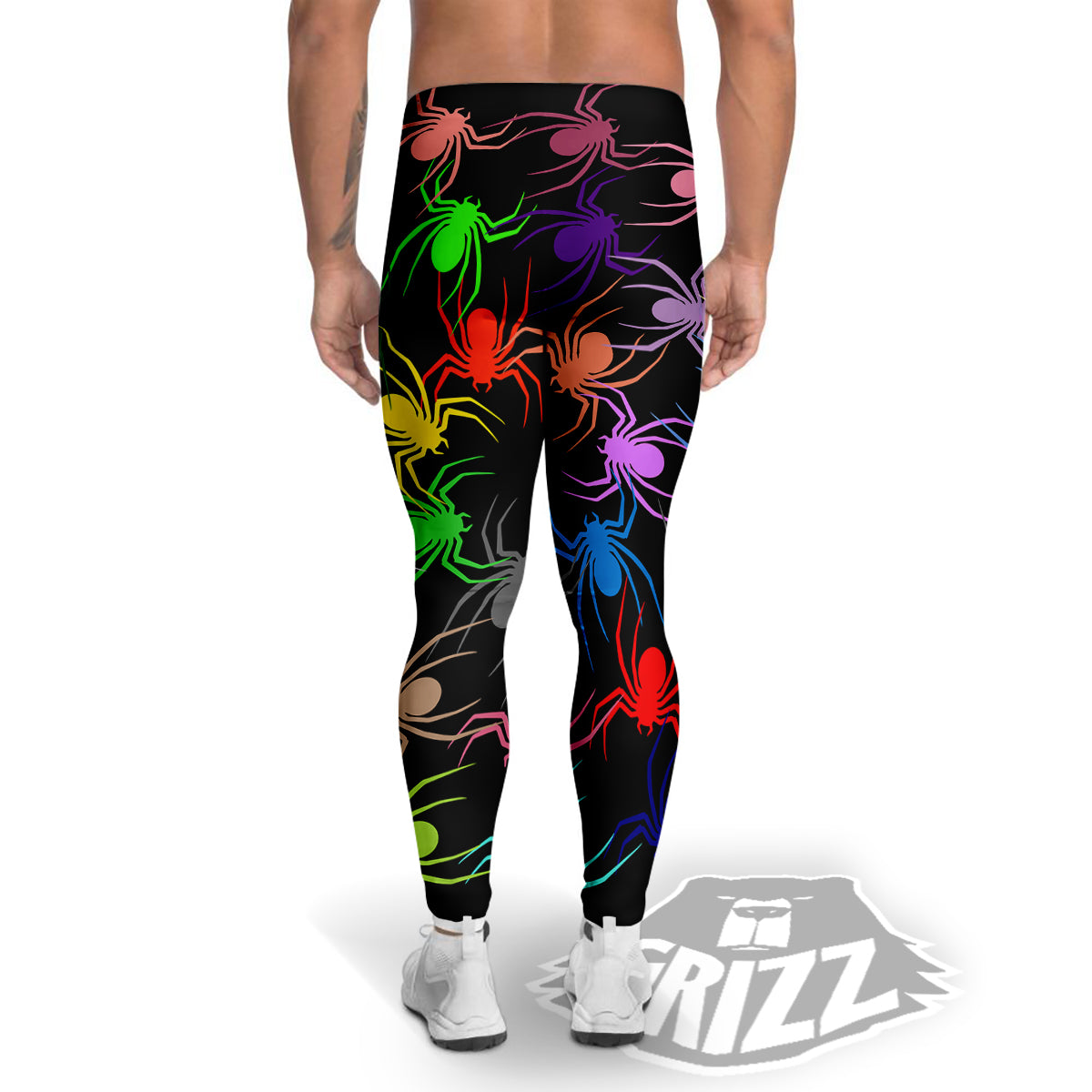 Colorful Spider And Spiral Web Print Men's Leggings-grizzshop