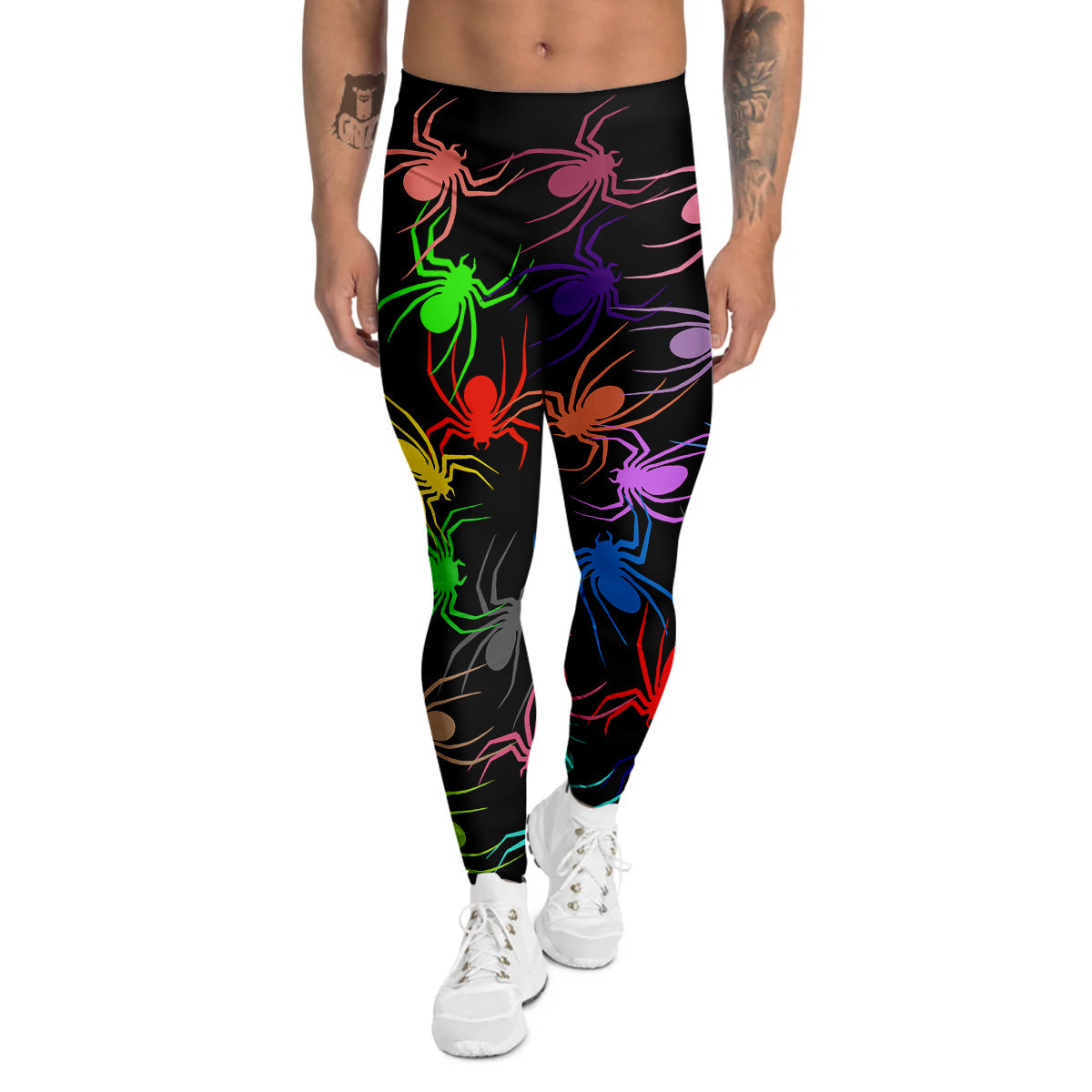Colorful Spider And Spiral Web Print Men's Leggings-grizzshop