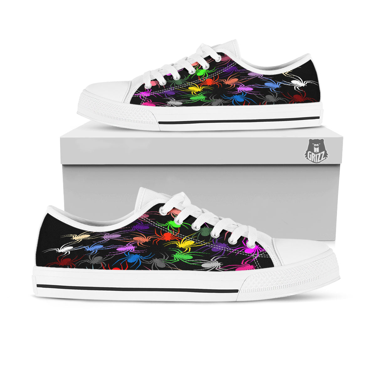 Colorful Spider And Spiral Web Print White Low Top Shoes-grizzshop