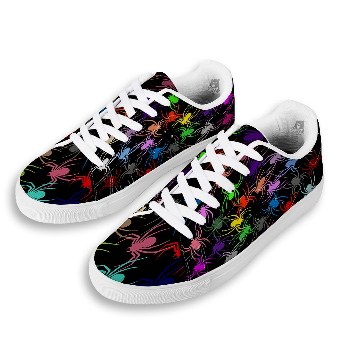 Colorful Spider And Spiral Web Print White Low Top Sneakers-grizzshop