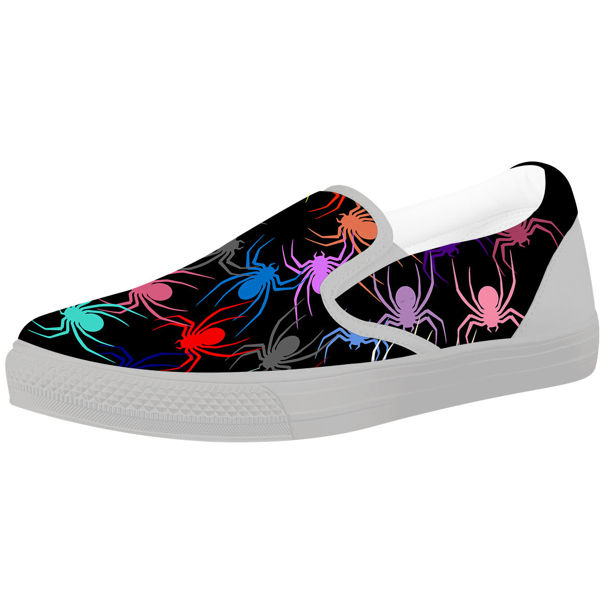 Colorful Spider And Spiral Web Print White Slip On Shoes-grizzshop