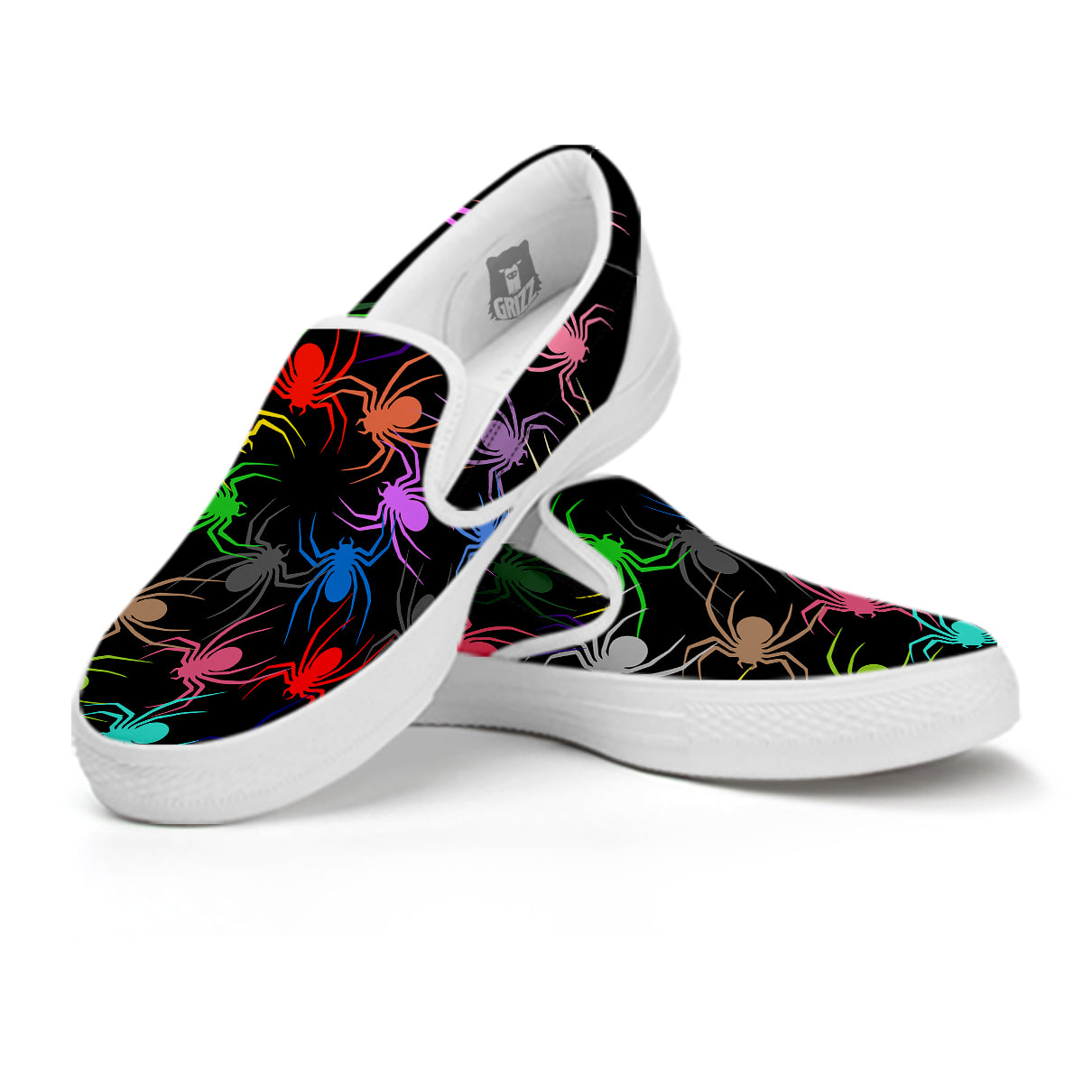 Colorful Spider And Spiral Web Print White Slip On Shoes-grizzshop