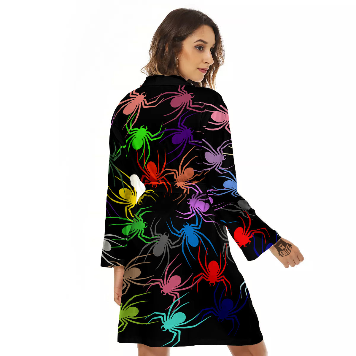 Colorful Spider And Spiral Web Print Women's Robe-grizzshop