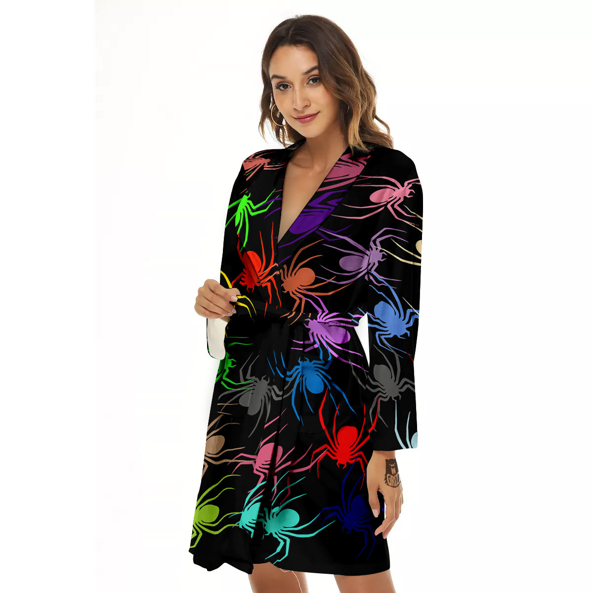 Colorful Spider And Spiral Web Print Women's Robe-grizzshop