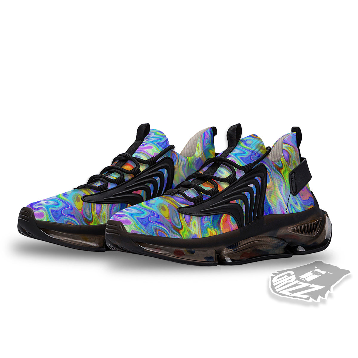 Colorful Tie Dye Wavy Hippie Print Black Gym Shoes-grizzshop