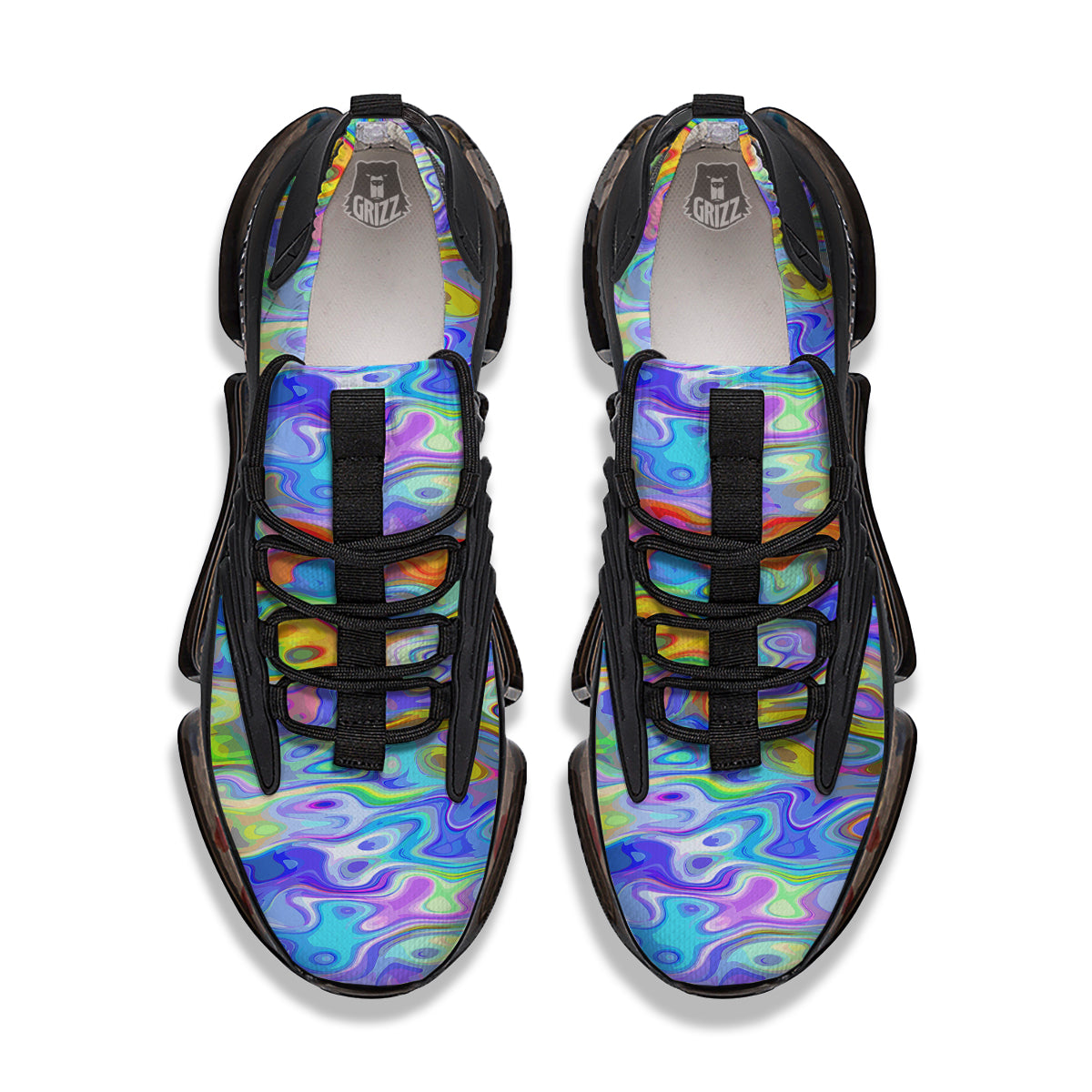 Colorful Tie Dye Wavy Hippie Print Black Gym Shoes-grizzshop