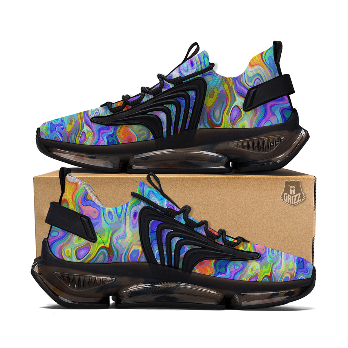 Colorful Tie Dye Wavy Hippie Print Black Gym Shoes-grizzshop