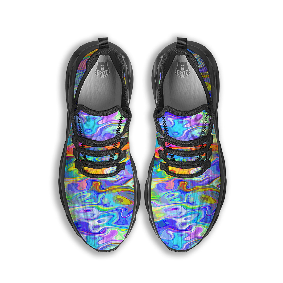 Colorful Tie Dye Wavy Hippie Print Black Running Shoes-grizzshop
