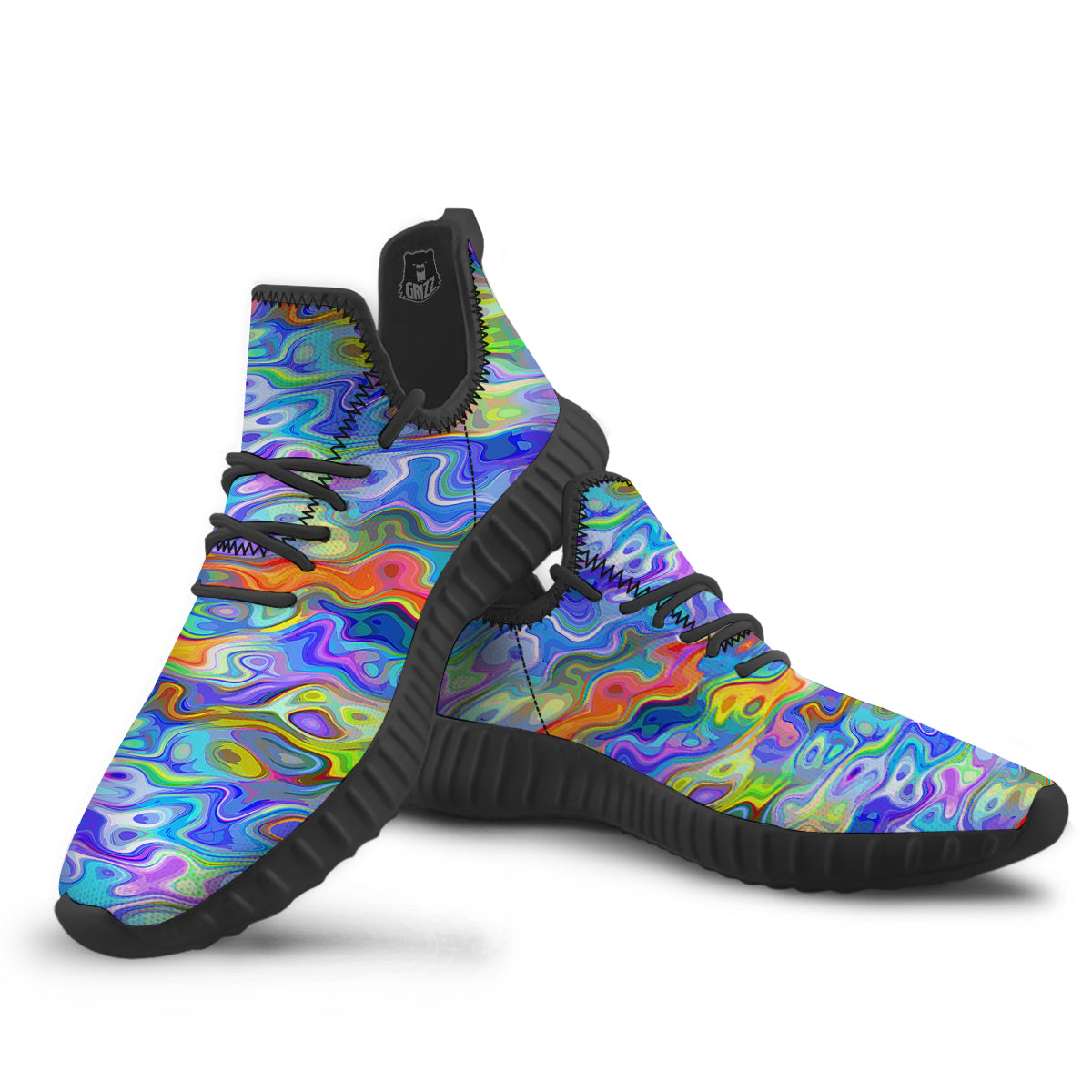Colorful Tie Dye Wavy Hippie Print Black Walking Shoes-grizzshop