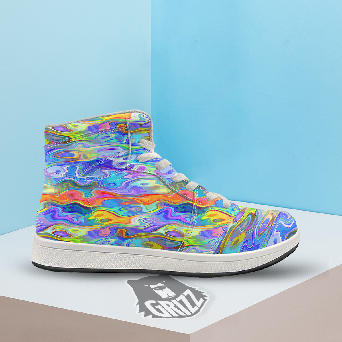 Colorful Tie Dye Wavy Hippie Print High Top Sneakers-grizzshop