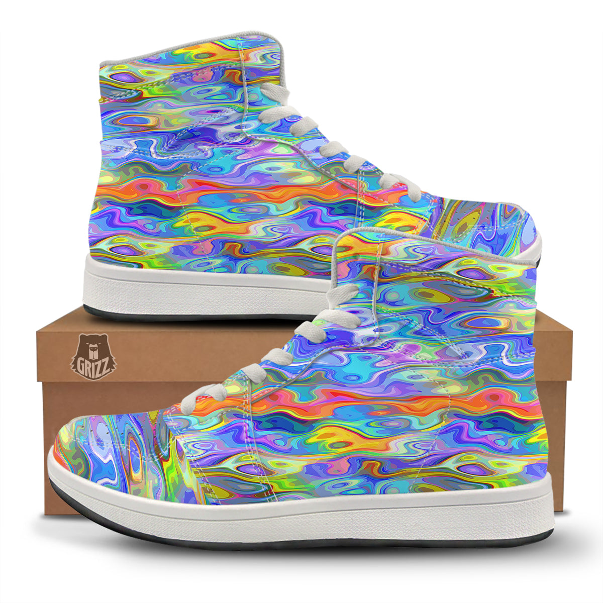 Colorful Tie Dye Wavy Hippie Print High Top Sneakers-grizzshop