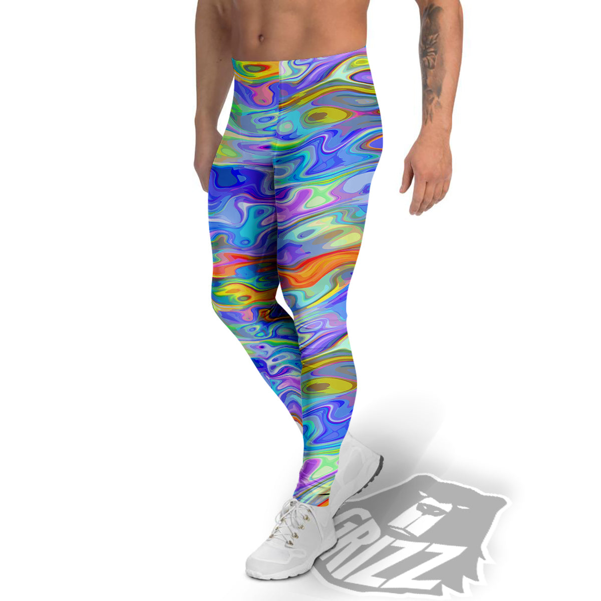 Colorful Tie Dye Wavy Hippie Print Men's Leggings-grizzshop