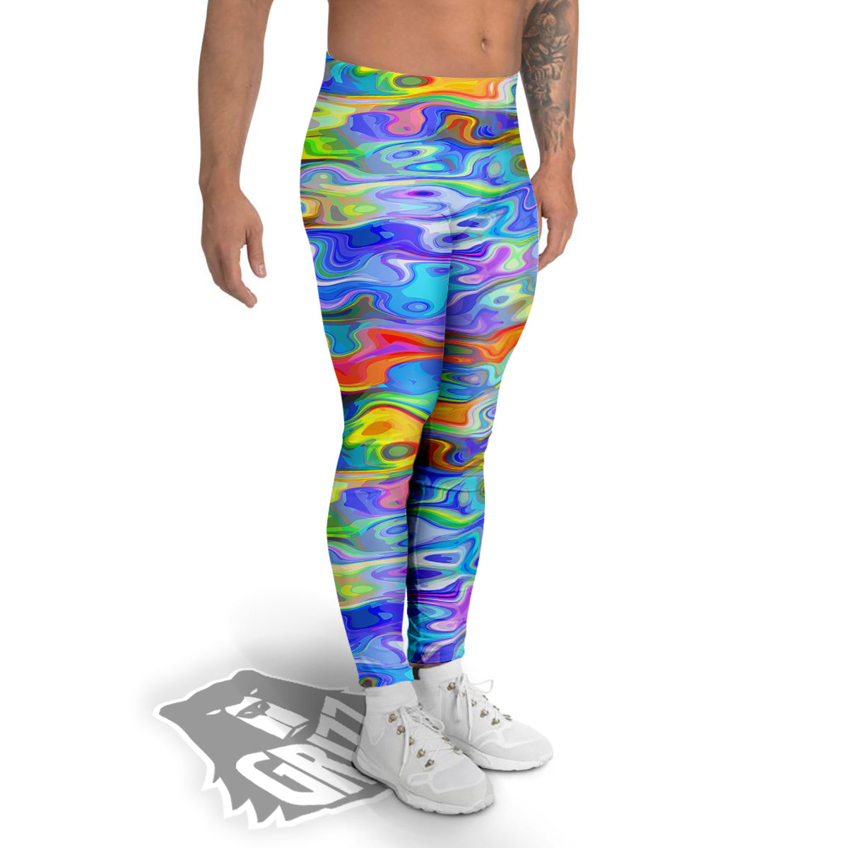 Colorful Tie Dye Wavy Hippie Print Men's Leggings-grizzshop