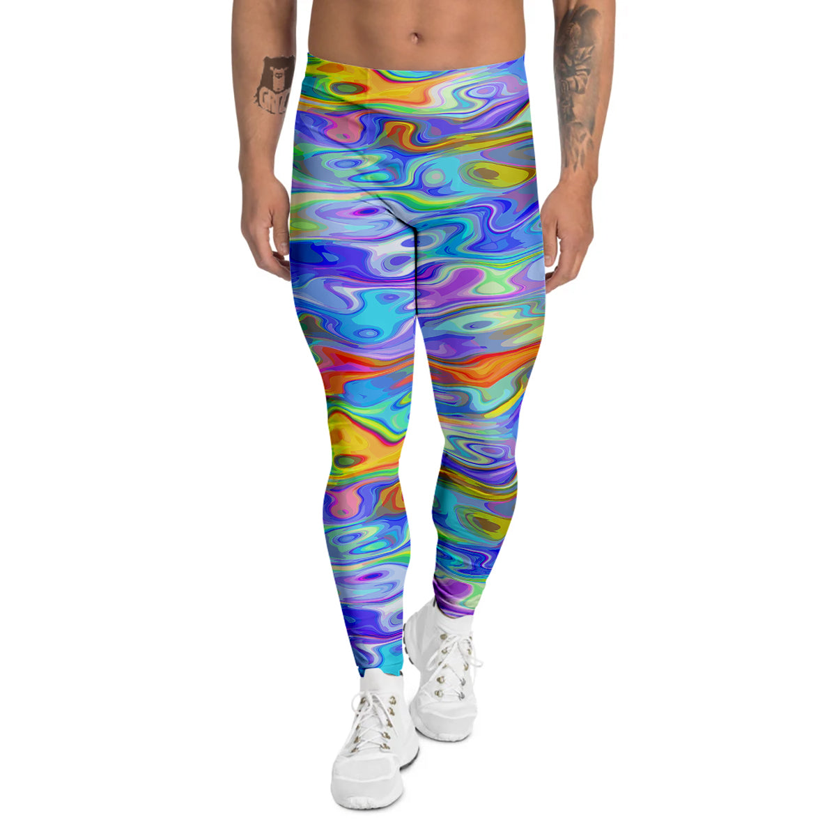 Colorful Tie Dye Wavy Hippie Print Men's Leggings-grizzshop