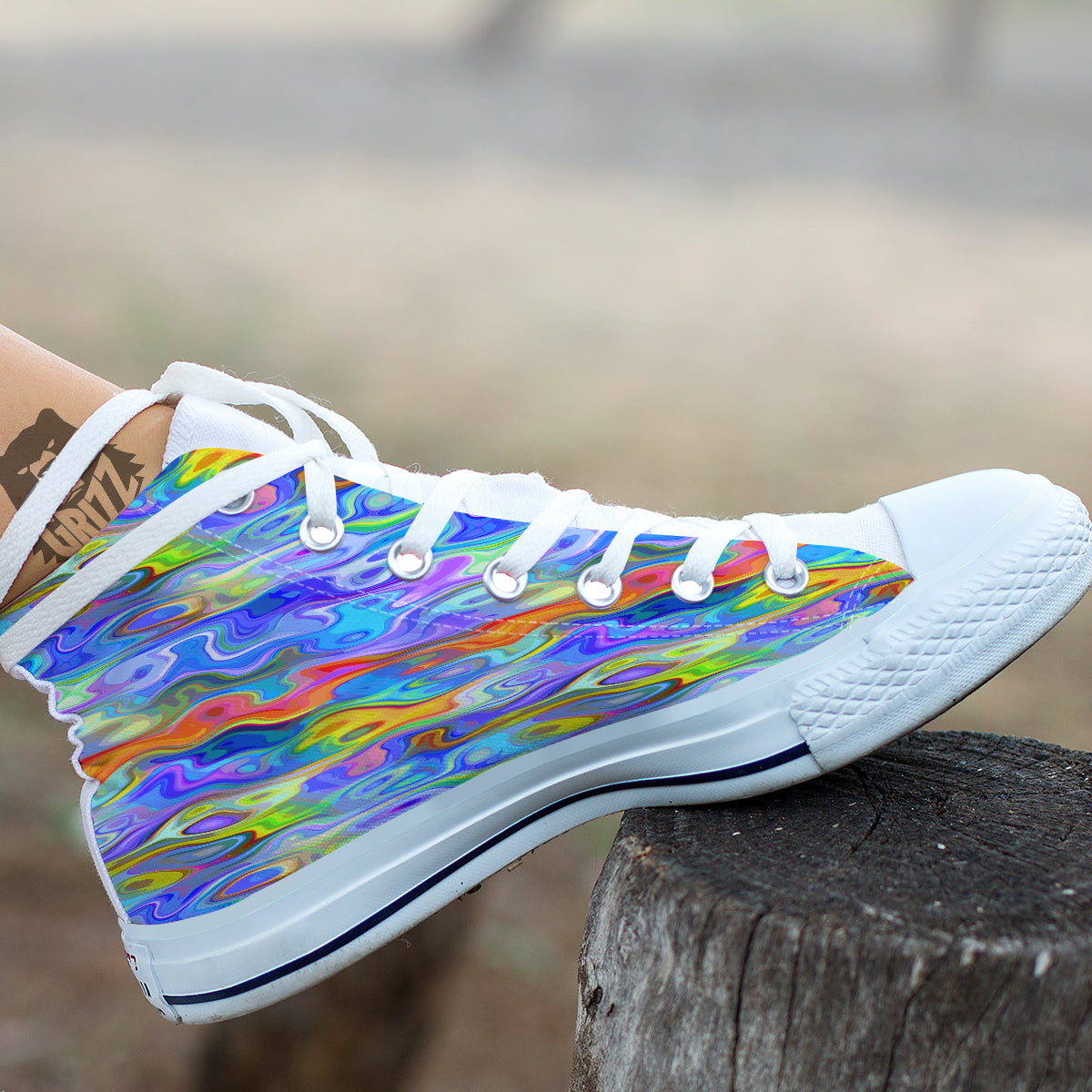 Colorful Tie Dye Wavy Hippie Print White High Top Shoes-grizzshop