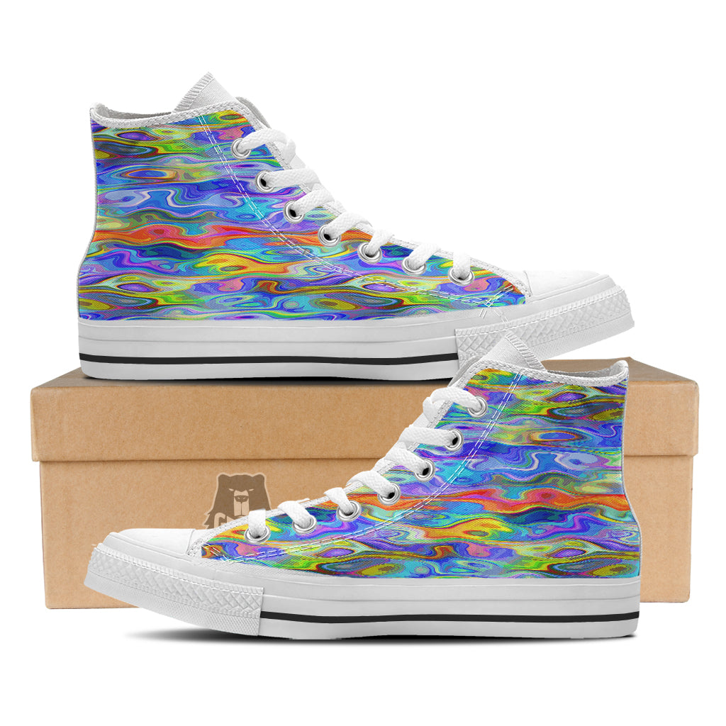 Colorful Tie Dye Wavy Hippie Print White High Top Shoes-grizzshop