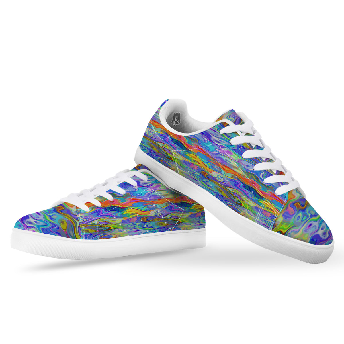 Colorful Tie Dye Wavy Hippie Print White Low Top Sneakers-grizzshop