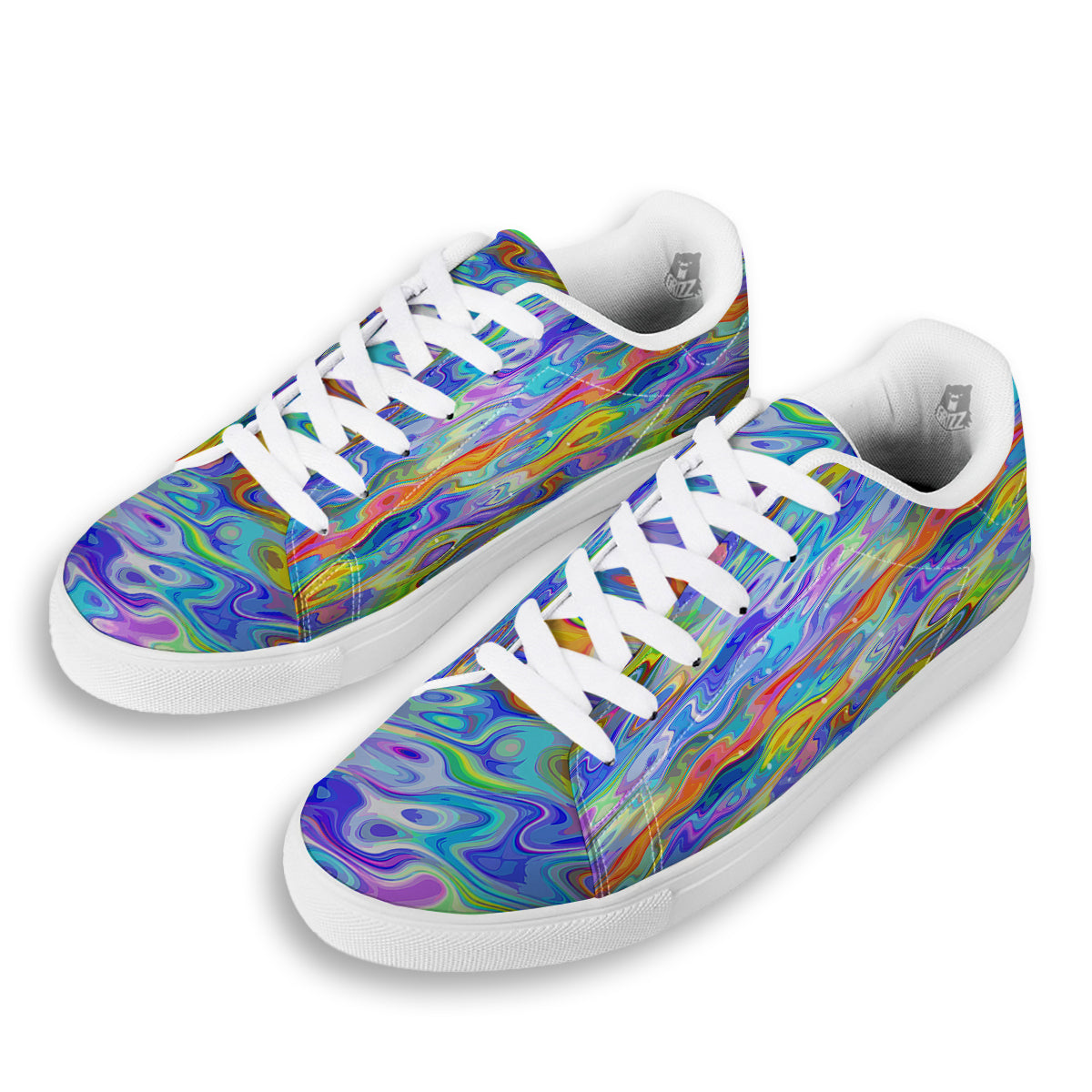 Colorful Tie Dye Wavy Hippie Print White Low Top Sneakers-grizzshop
