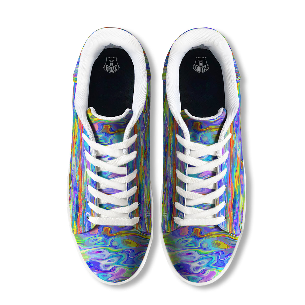 Colorful Tie Dye Wavy Hippie Print White Low Top Sneakers-grizzshop