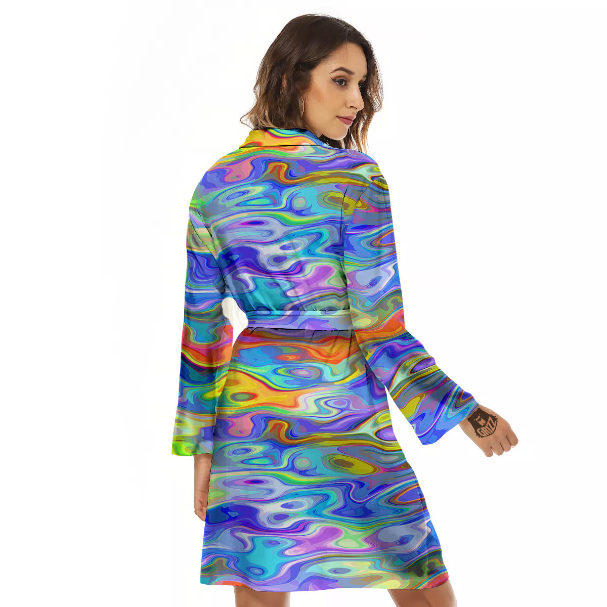 Colorful Tie Dye Wavy Hippie Print Women's Robe-grizzshop