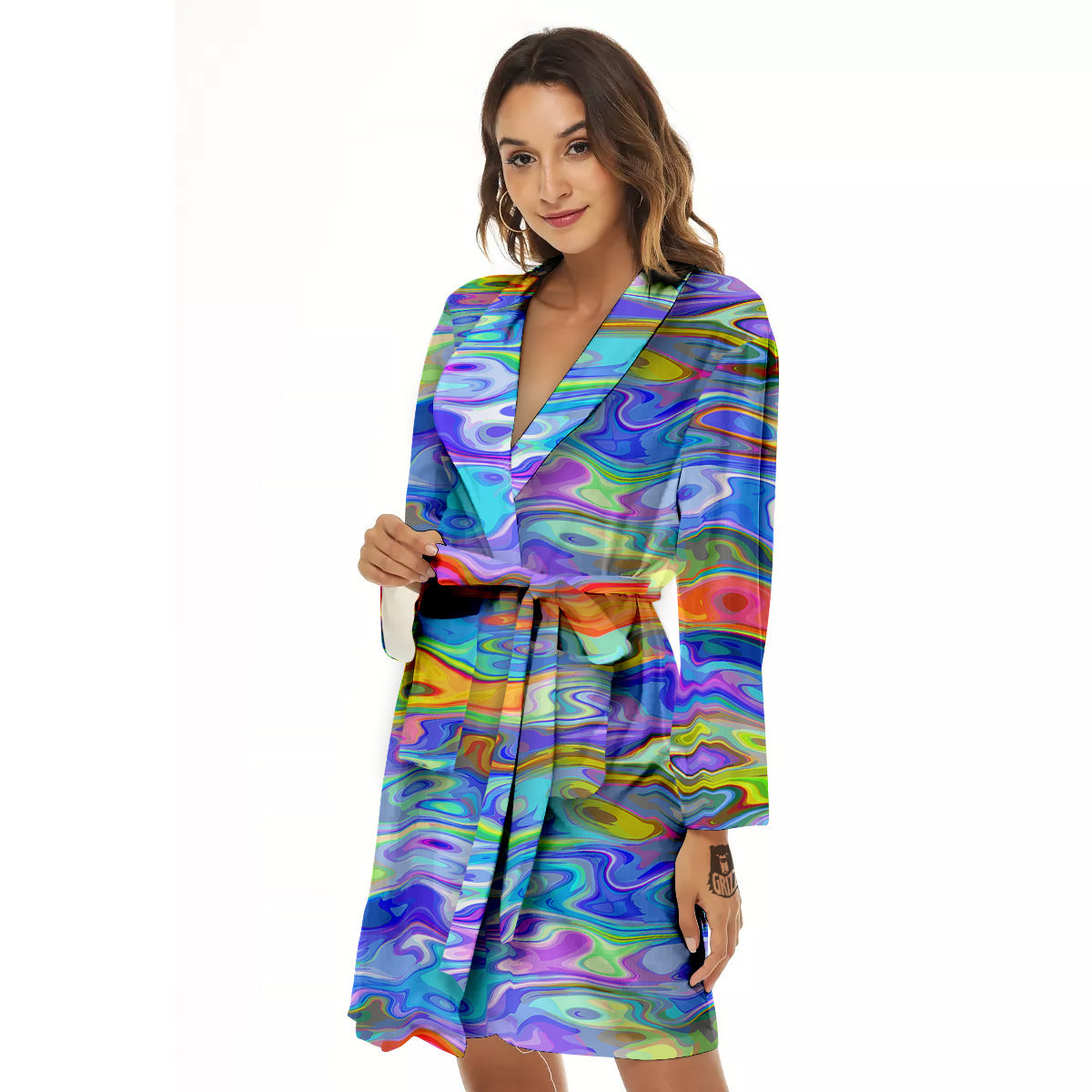 Colorful Tie Dye Wavy Hippie Print Women's Robe-grizzshop