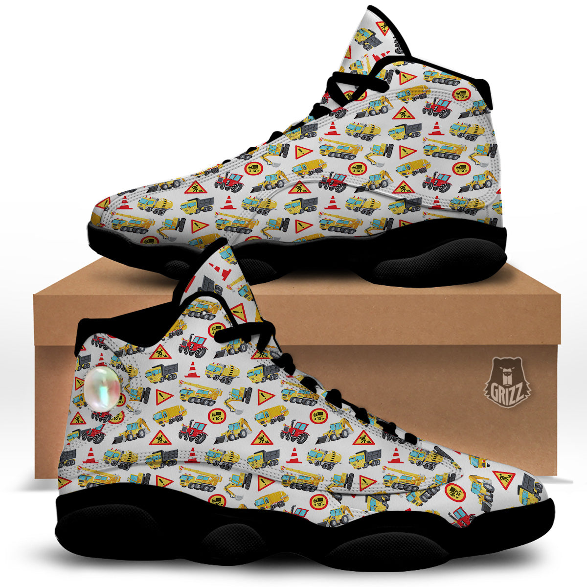 Colorful Toy Trucks And Tractor Print Pattern Black Basketball Shoes-grizzshop