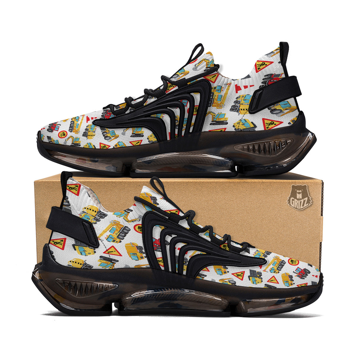 Colorful Toy Trucks And Tractor Print Pattern Black Gym Shoes-grizzshop