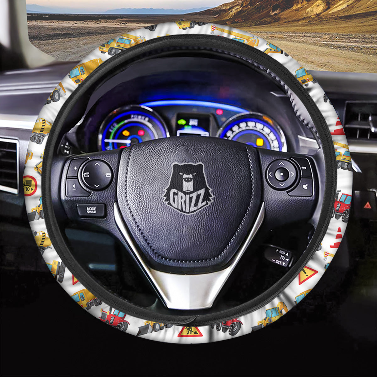 Colorful Toy Trucks And Tractor Print Pattern Car Steering Wheel Cover-grizzshop