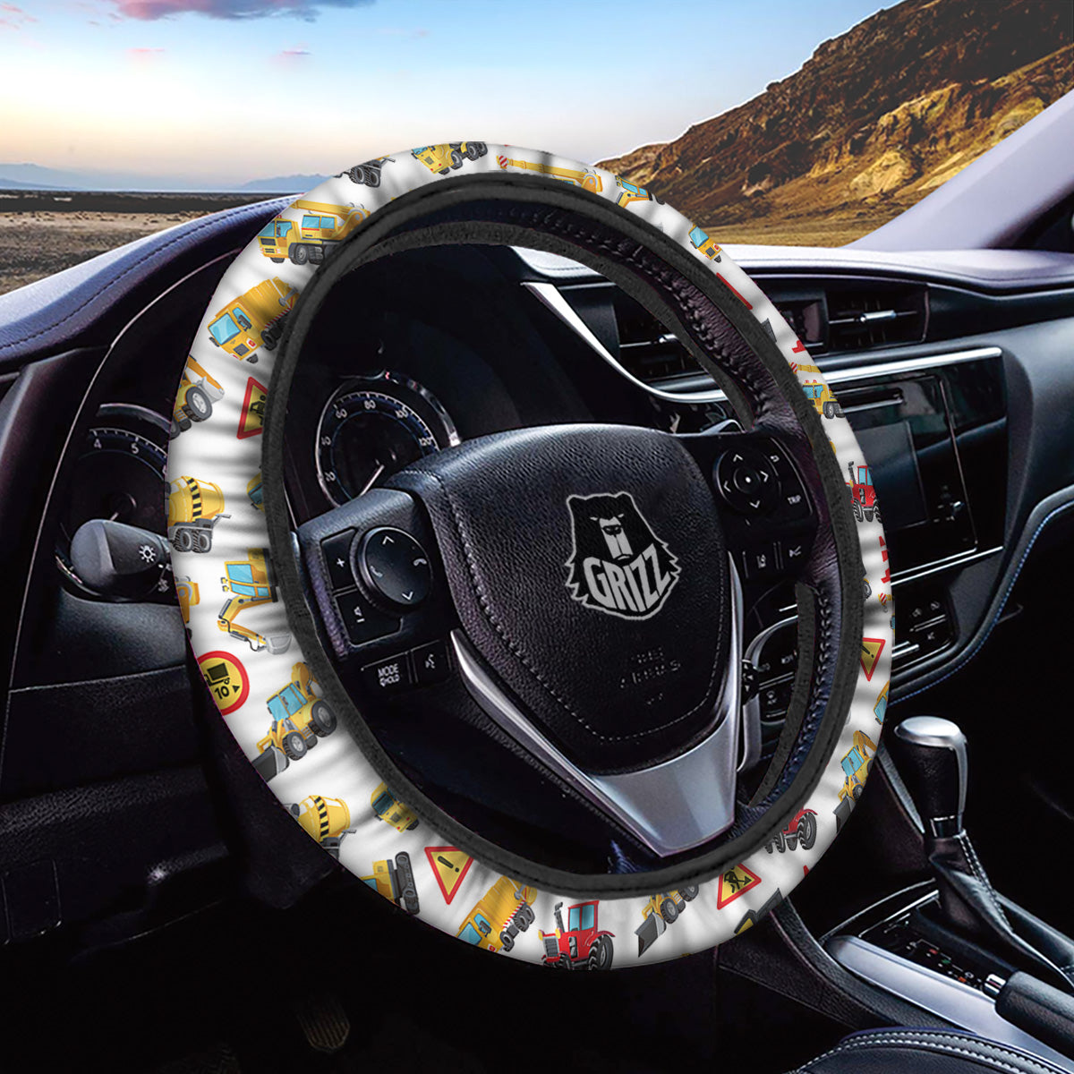 Colorful Toy Trucks And Tractor Print Pattern Car Steering Wheel Cover-grizzshop
