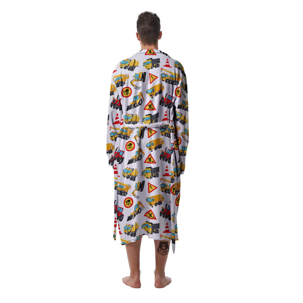 Colorful Toy Trucks And Tractor Print Pattern Men's Robe-grizzshop