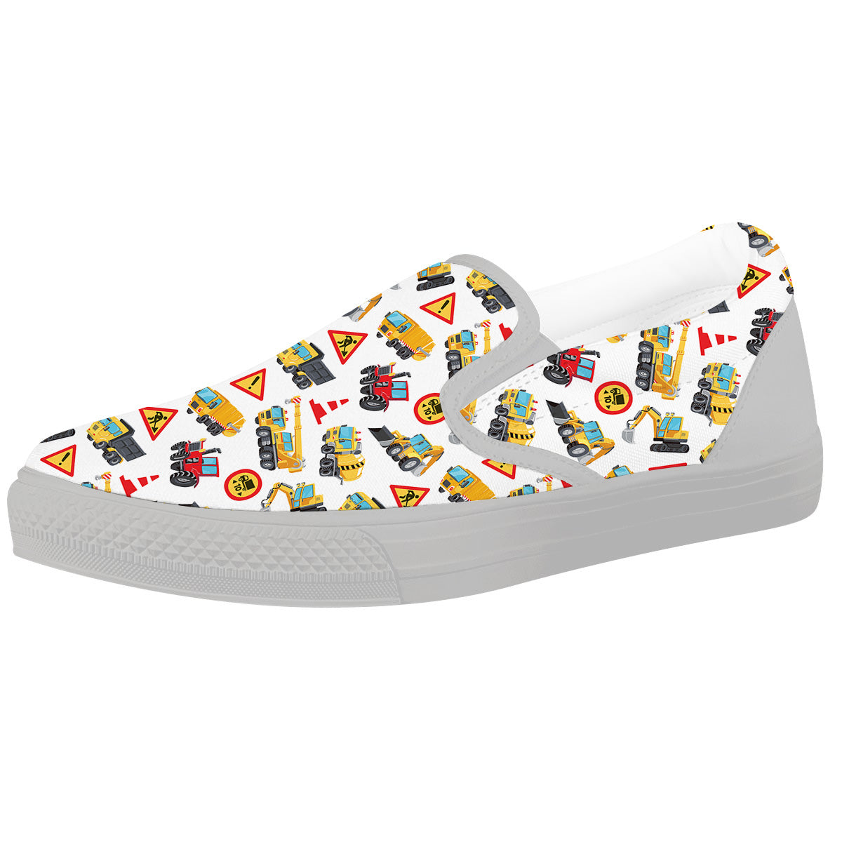 Colorful Toy Trucks And Tractor Print Pattern White Slip On Shoes-grizzshop