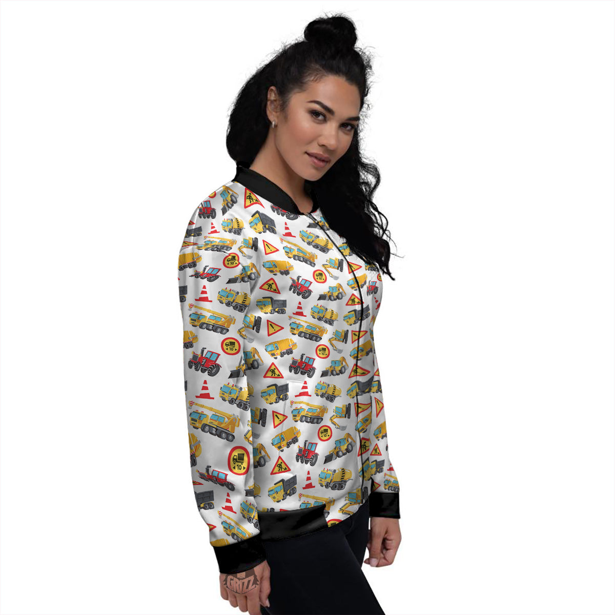 Colorful Toy Trucks And Tractor Print Pattern Women's Bomber Jacket-grizzshop