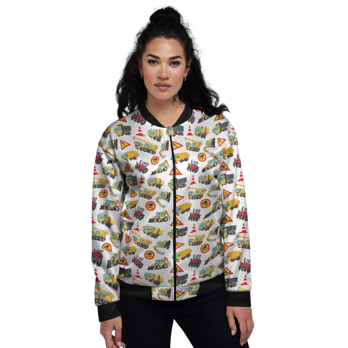 Colorful Toy Trucks And Tractor Print Pattern Women's Bomber Jacket-grizzshop
